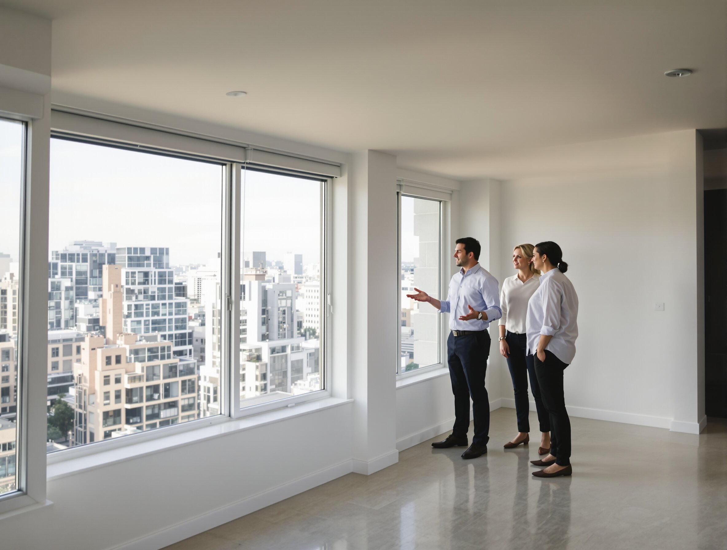 Agente inmobiliario mostrando propiedad