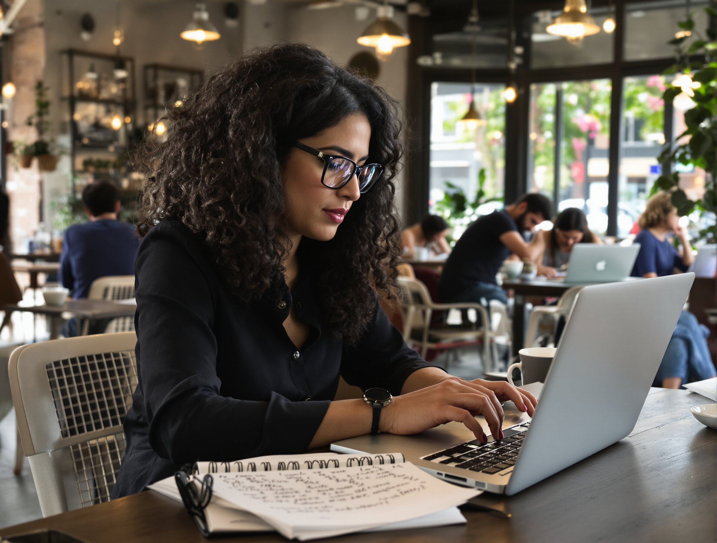 Consultor trabajando en café